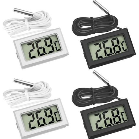 4er-Pack Kühlschrankthermometer, digitales LCD-Thermometer mit wasserdichter Sonde für Kühlschrank, Gefrierschrank und Aquarium (Set mit 2 schwarzen und 2 weißen Thermometern) (1/5)