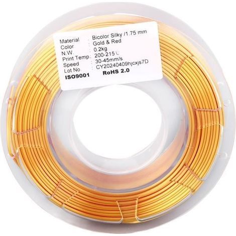 Filamento di stampa: confezione di filamento PLA da 1,75 mm, oro e rosso, bicolore, staccabile dal computer. (1/4)