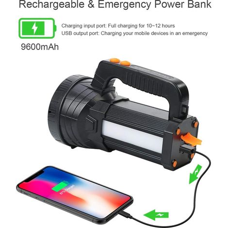 Torche LED Rechargeable - 11000 Lumens - 3-en-1 Spotlight Lanterne Signal Rouge - Étanche IPX4 - Batterie 9600 mAh - Pour Randonnée Camping Extérieur - 1 Pièce (1/5)