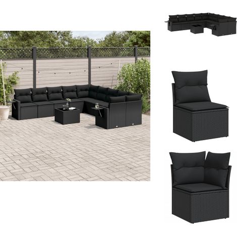 Salon de jardin 11 pcs avec coussins noir résine tressée - Ensemble Salon De Jardin - Meubles De Jardin - Salon De Jardin Pliable - Set Salon Exterieur - Mobilier Résistant Aux Intempéries (1/5)