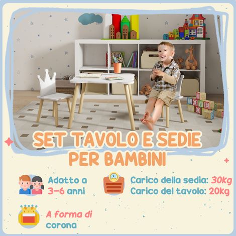Set de table enfant blanc avec 2 chaises à dossier couronne, pour enfants de 3 à 6 ans (1/5)