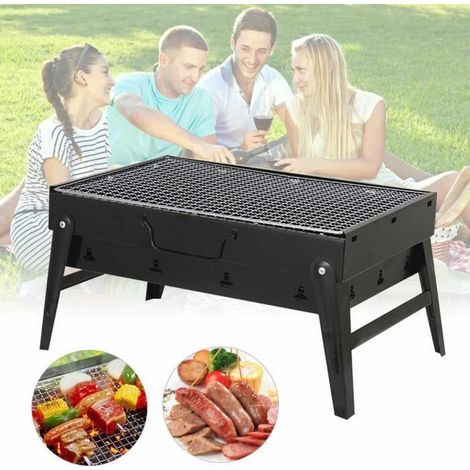 Barbecue Charbon Portable 35cm en Acier Inox - Ruibo - Pliable - 3 personnes - 5 brûleurs