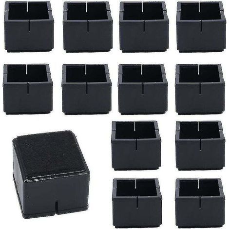 Set di 12 protezioni quadrate per gambe di sedie e tavoli da 42-48 mm in PVC con feltrini, colore nero. Protezioni quadrate per gambe di sedie, tavoli e divani. (1/4)