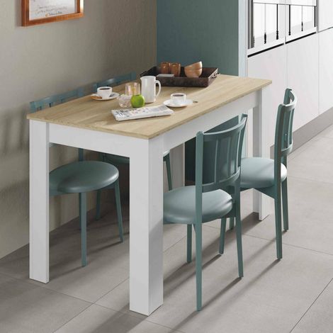 Tavolo fisso Lowell, Ripiano per sala pranzo, Tavolo consolle moderno per salotto o cucina, 109x67x78 cm, Bianco e Rovere (1/3)