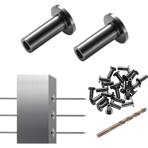 VEVOR 101 Stück T316-Edelstahl-Schutzhüllen für 1/8 Zoll Drahtseil-Kabelgeländer, DIY-Balustrade T316 in Marinequalität, mit einem kostenlosen Bohrer, schwarz