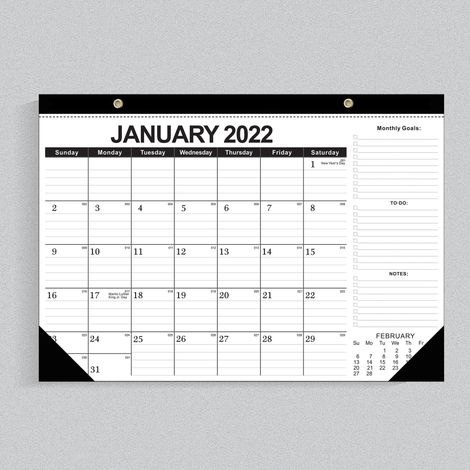 Calendrier 2022, version anglaise, calendrier mural noir classique, 18 mois