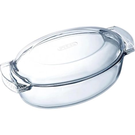 Cocotte en Verre 4,5L Cocotte Ovale Grand Format Verre Borosilicate Résistance Thermique Extrême jusqu'à 350°C Ustensile de Cuisine avec Poignées Intégrées (1/5)