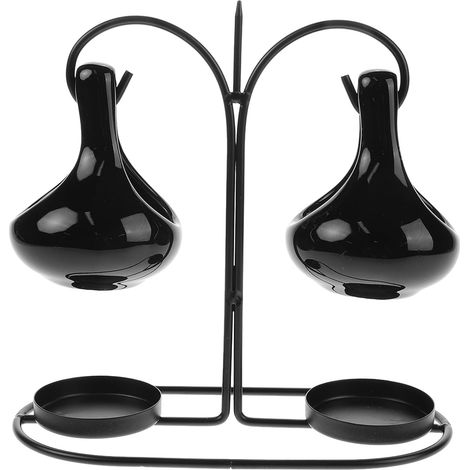 Brûleur à Huile Essentielle à Suspendre Noir en Céramique Double avec Support en Métal Diffuseur D’arômes Élégant Fonctionnement Simple pour Maison (1/5)