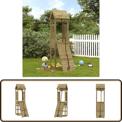 Spielturm mit Kletterwand Imprägniertes Kiefernholz - Holzspielplatz - Spielturm - Kletterwand - Kinderspielgerät - Gartenmöbel
