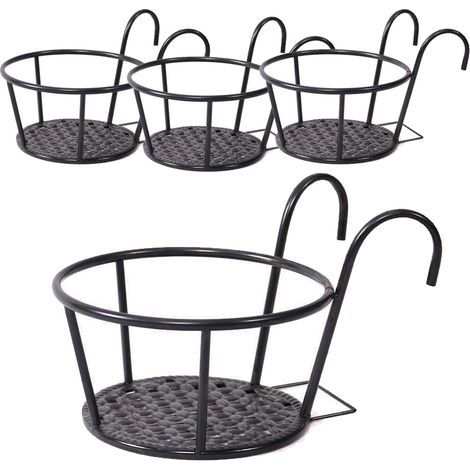 4 supports à fleurs en fer forgé pour balcons, supports suspendus pour pots de fleurs et supports suspendus pour rebords de fenêtres. (1/4)