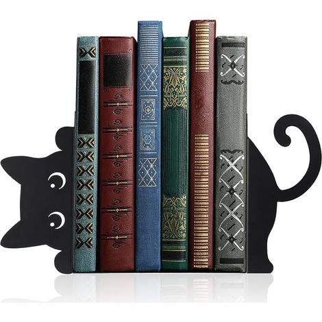 Support de livre de chat en métal noir, support de livre en métal antidérapant, presse - livres pour étagères, support de livre de chat noir décoratif, cadeau pour les esclaves de chat et les amateurs (1/5)