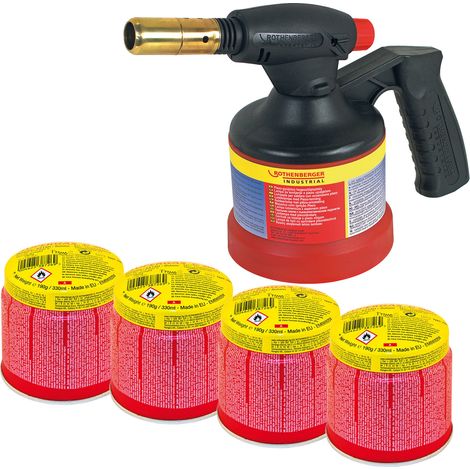 ROTHENBERGER Industrial RoFlame Premium Lötlampe con encendido piezoeléctrico 1.800 °C incluyendo 4x cartucho C200 330 ml con sistema ILL - 1500004104