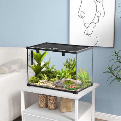 Terrario para reptiles 50x30x35 cm de vidrio negro con tapa de rejilla - MEUBLIV (1/5)
