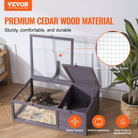 Maison pour Tortues, Habitat pour Tortues Intérieur Extérieur, Enclos Bois pour Tortues avec Support Éclairage Suspendu, Cage pour Reptiles, Petits Animaux, Gecko, Lézard, Serpent, 96,5x61x33 cm (1/5)
