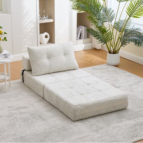 Sofá cama plegable 79x79x57 cm beige – convertible, con cojines, tejido chenilla MEUBLIV (1/5)