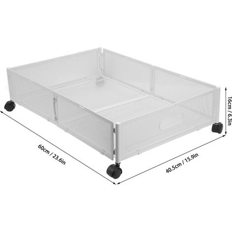 Conteneurs de rangement sous le lit avec roulettes, motif de grille, Type extractible, tiroir à chaussures en métal amovible pour vêtements, jouets, blanc (1/5)