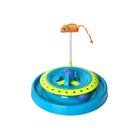 Doppellagiges, zweiin einem funktionierendes, automatisch rotierendes Katzenspielzeug