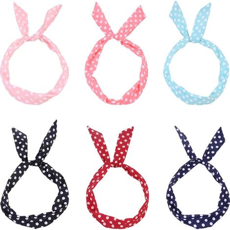 6-Piece Polka Dot Headbands, Rock 'n' Roll Polka Dot Headbands, Vintage Print Christmas Headband, Adjustable Hair Belt Accessory with Bow Tie for Girls and Women (1/5)