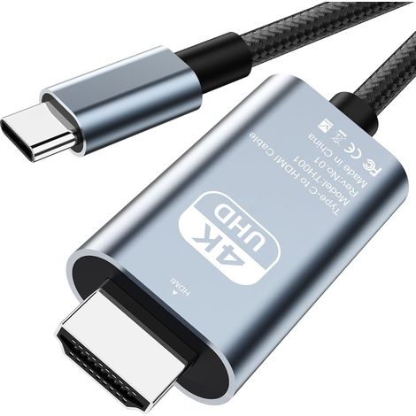 Câble USB C vers HDMI - 4K@60Hz 2M - Tressé Nylon Unidirectionnel - Compatible Thunderbolt 3/4 - Pour MacBook iPad (1/5)