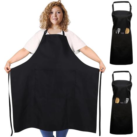 2 Pièces Tablier Cuisine Homme Femme(Taille Grande), Réglable Tablier de Cuisine Unisexe Barbecue Bbq Chef Cadeau (1/5)
