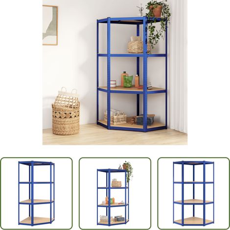 Eckregal mit 4 Böden - Eckregal mit 4 Böden Blau Stahl & Holzwerkstoff (1/5)