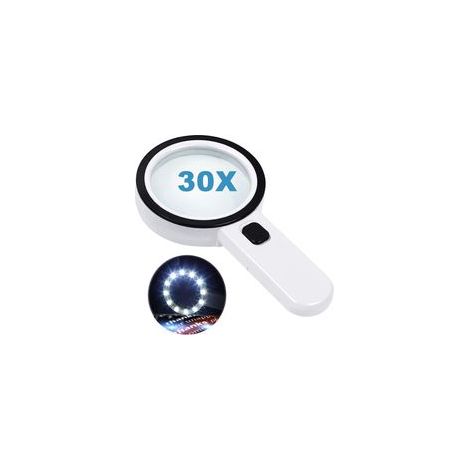 Loupe de lecture avec 12 lumières LED, lentille double verre, grossissement 30x. Lisez facilement les pièces de monnaie, les timbres et les cartes (1/5)