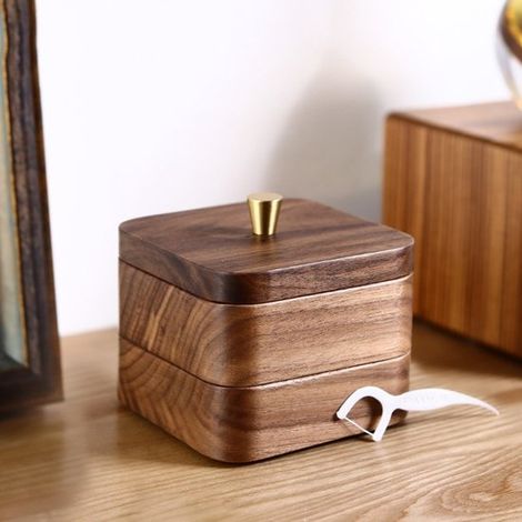 Porte-cotons-tiges en bois avec couvercles pour la salle de bain - Bocaux à double compartiment pour disques et boules de coton, rangement pour cure-dents, pots pour le comptoir ou la coiffeuse de la