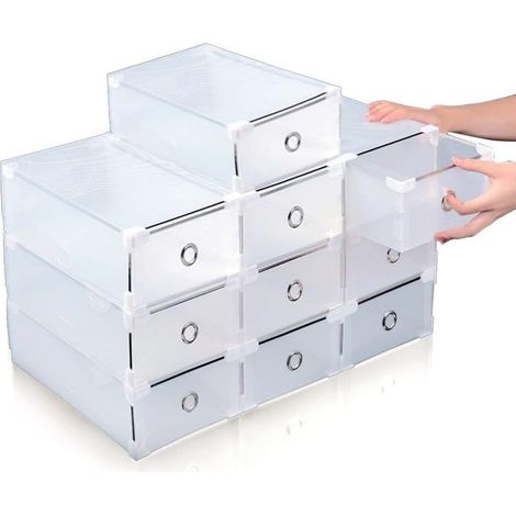 10 Schuhkartons, Schuhaufbewahrungsboxen, stapelbare Schuhregale mit transparenten Kunststoffdeckeln