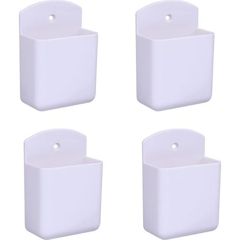 Pack of 4 White Remote Holders Remote Control Holder Wall Mount Media Storage Box for Home Office Bedroom Parlor Self Adhesive Atorage Box (1/5)
