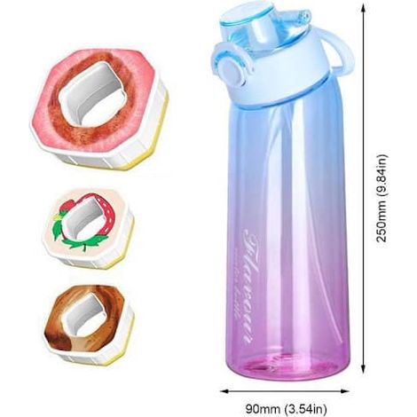 Gourde Air Water Up 900 ml, pack de démarrage Air, gourde aromatisée avec capsules parfumées pour le camping, bleu-violet + 3 anneaux aléatoires, bleu-violet + (1/3)