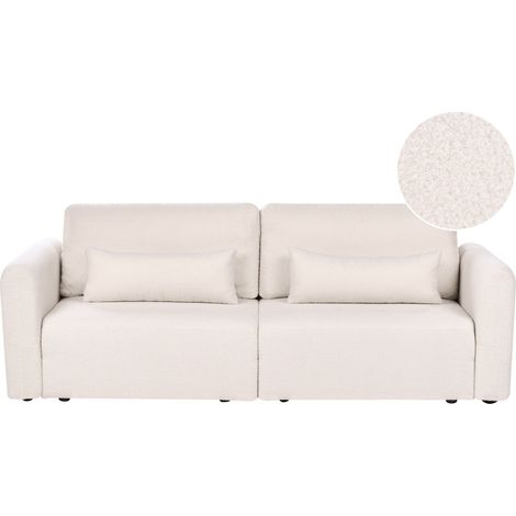 3 Seater Sofa Bed Light Beige Boucle Upholstered Sleeping Function Add Pillows Foldable VAXHOLM (1/5)