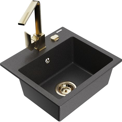 Mexen Milo lavello in granito a 1 vasca con miscelatore da cucina Rita, nero maculato - 6505-76-670300-50 (1/5)