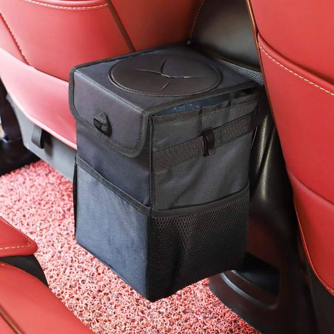 Poubelle de voiture avec couvercle - Sac poubelle de voiture suspendu avec poches de rangement - Poubelle de voiture pliable et portable (1/3)