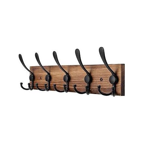 Rustikale, wandmontierte Garderobe aus Holz – 43 cm, Kleiderbügel im Landhausstil für Jacken und Mäntel