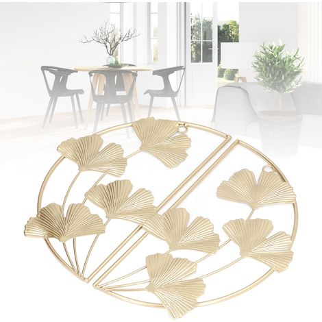 Décoration murale en fer forgé, motif feuille d'amandier dorée, style nordique, tenture murale pour entrée, tenture décorative pour canapé de salon. (1/5)