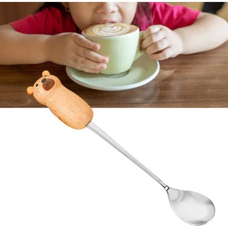 Cuillère à café en acier inoxydable, créative, motif dessin animé, mignonne et adaptée aux enfants, idéale pour les glaces et les desserts. Compatible lave-vaisselle. (1/5)