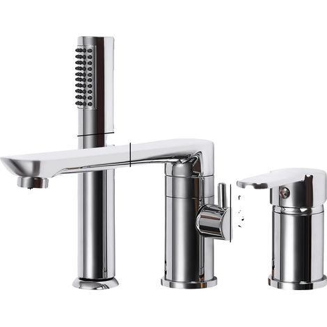 Rubinetto per vasca da bagno con doccetta, design moderno, colore argento. (1/2)