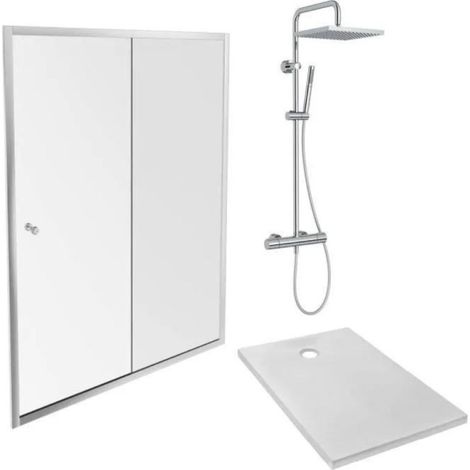 JACOB DELAFON Plato de ducha Ipso 140 x 90 cm + nicho corredero + columna de ducha Brigitte