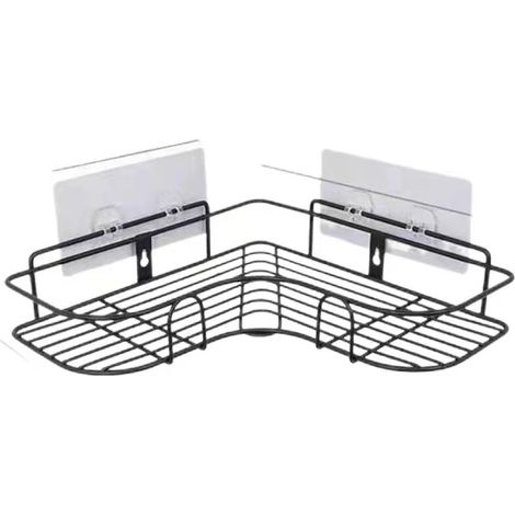 No Drilling Shower Corner Shelf, Black Bathroom Shelf, Stainless Steel Shower Soap Holder for Bathroom, Bathroom Accessories 8 Adhesive Stickers, Kitchen Storage, 36x26x6 MUMU