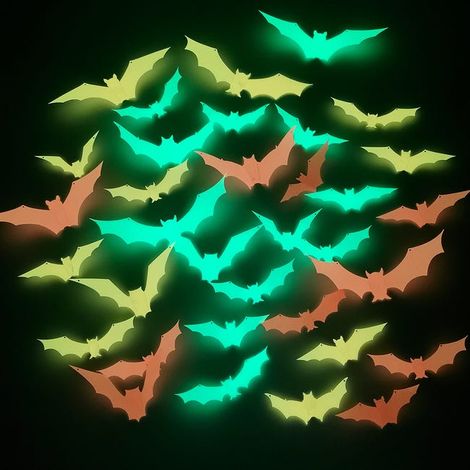 Set di 36 adesivi 3D in PVC per Halloween, con design a pipistrello fosforescente, ideali per le feste di Halloween (1/5)
