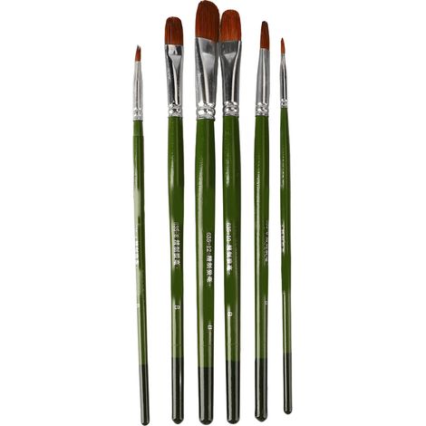 Lot de 6 pinceaux gouache en poils synthétiques, manche bouleau, idéal débutant enfant (1/5)