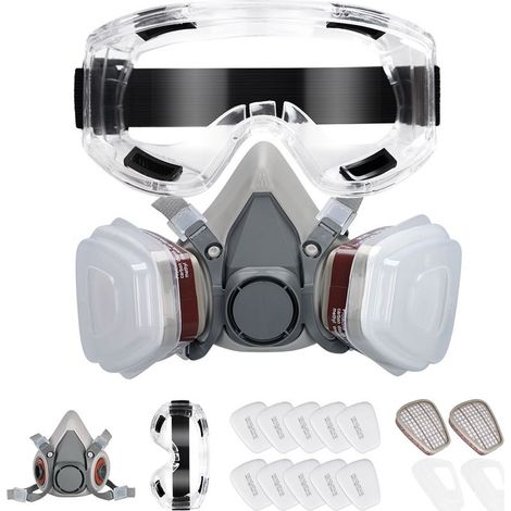 Masque de Protection A1P2 avec Lunettes Filtre Anti Poussière, Gaz et Fumées pour Peinture, Soudage et Bricolage (1/5)