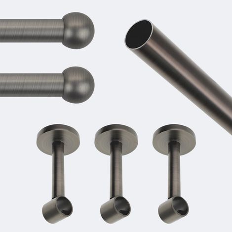 Kit de tringle à rideaux Carbone 250cm Diam.20mm Embout Boule - Fixation Mur - Boulet (1/3)