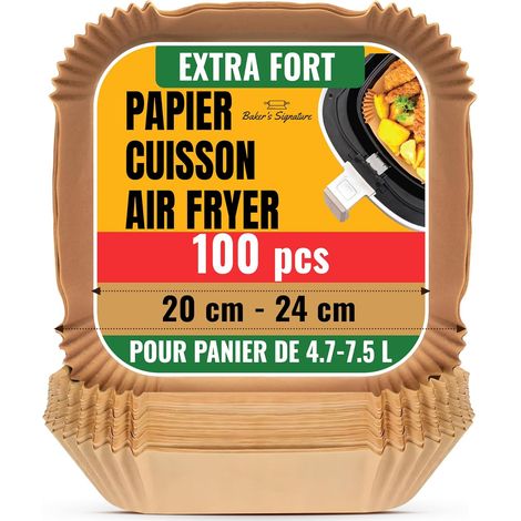 Papier Cuisson Air Fryer, 100 Pièces - Feuilles Carrées de 20-24 cm (8 po) pour Paniers de 5,5-9 L, Four, Pots - Papier Sulfurisé - Accessoires de Cuisine (1/5)