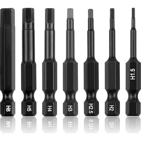 Lot de 7 Embouts Hexagonaux HEX 3023-5 mm x 50 mm, embouts de visseuse à percussion hexagonal, Outils de Qualité en Acier Allié Durci pour Vis à Six Pans Creux (1/5)
