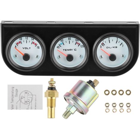 Kit de triple jauge universel pour voiture avec jauge température de l'eau+volts+pression d'huile 52mm (1/5)