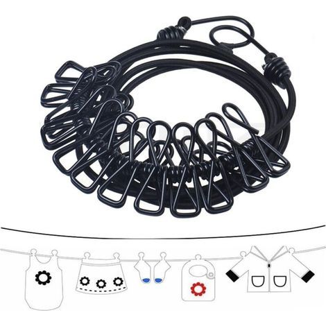 Travel elastic clothesline, portable non-slip clothesline, windproof clothesline, adjustable clothesline with hose clamps, extendable and retractable clothes dryer, for indoor and outdoor use, 12 (1/5)