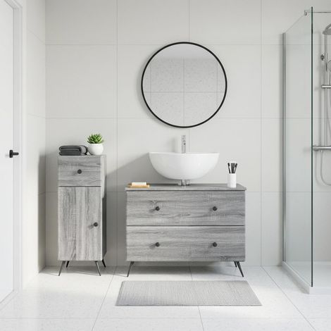 vidaXL 2 Piece Bathroom Cabinet Set BREDA Grey Sonoma Engineered Wood (1/5)