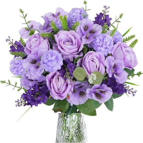 Bouquet de Fleurs Artificielles Violet avec Rose Artificielle en Soie (1/5)