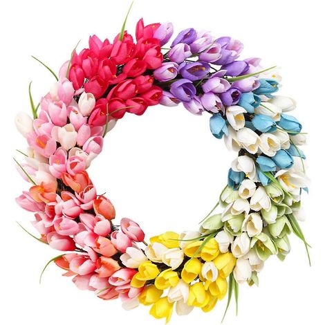 Couronne de tulipes pour décoration de porte d'entrée, guirlande de fleurs artificielles de 48 cm (19 pouces) à suspendre pour fenêtre ou mur, décoration de mariage ou de Saint-Valentin (1/5)